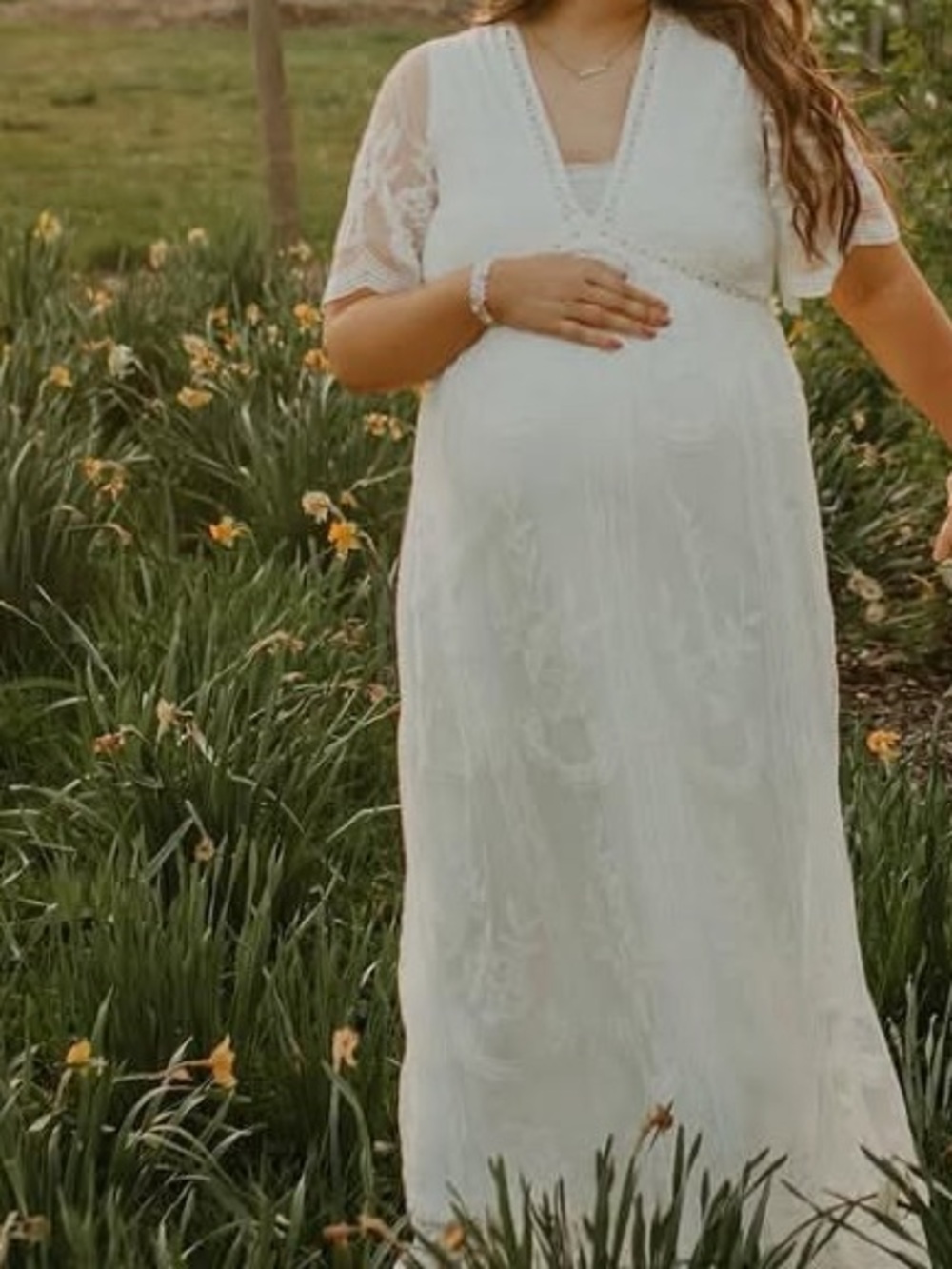 PinkBlush White Lace Maternity Maxi Dress